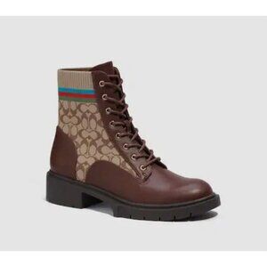 Coach Brown Livia Bootie Boot In Signature Knit w Multicolor Stripe, Size 9.5,